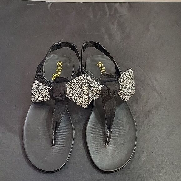 BRAND NEW ROUGE HELUIM RHINESTONES EMBELLISHMENTS BOW THONG WOMEN"S SANDAL - Picture 3 of 11